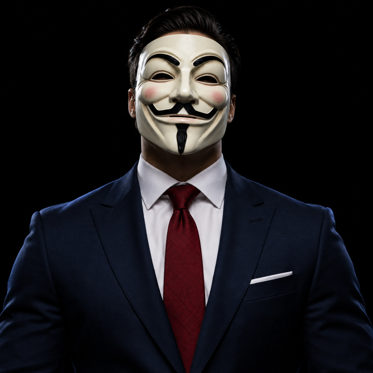 The publication's masked presenter identity in a navy suit.